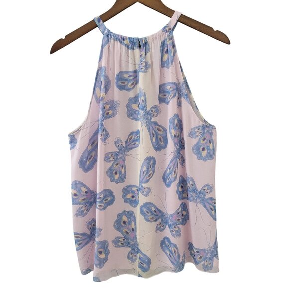 Diane Von Furstenberg Silk Pania Light Pink Butterfly Halter Neck Top Size L - Picture 2 of 12